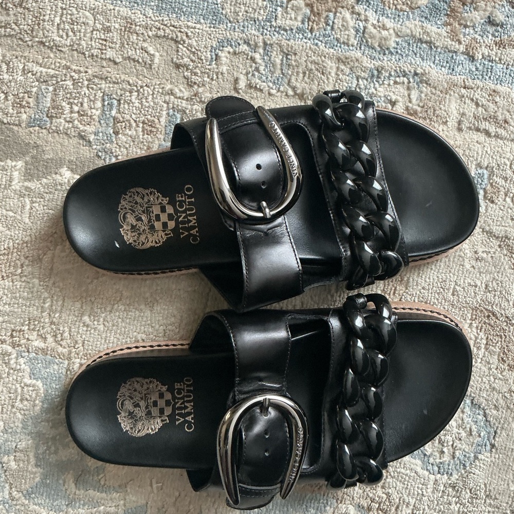 Vince Camuto Black Chain Slide Sandals